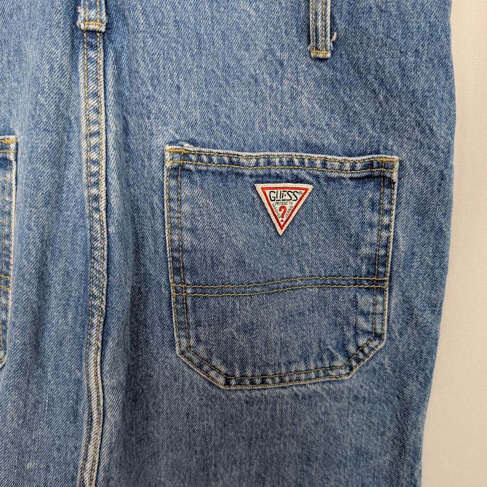 Vintage 90s Guess Denim Overall Dress Jean Pinafore Mini - Picture 7 of 12